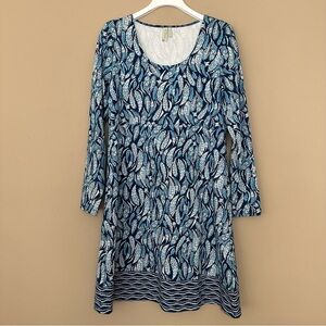 Sahalie Women Medium Long Sleeve Dress Blue White Athletic Stretch Casual Beach